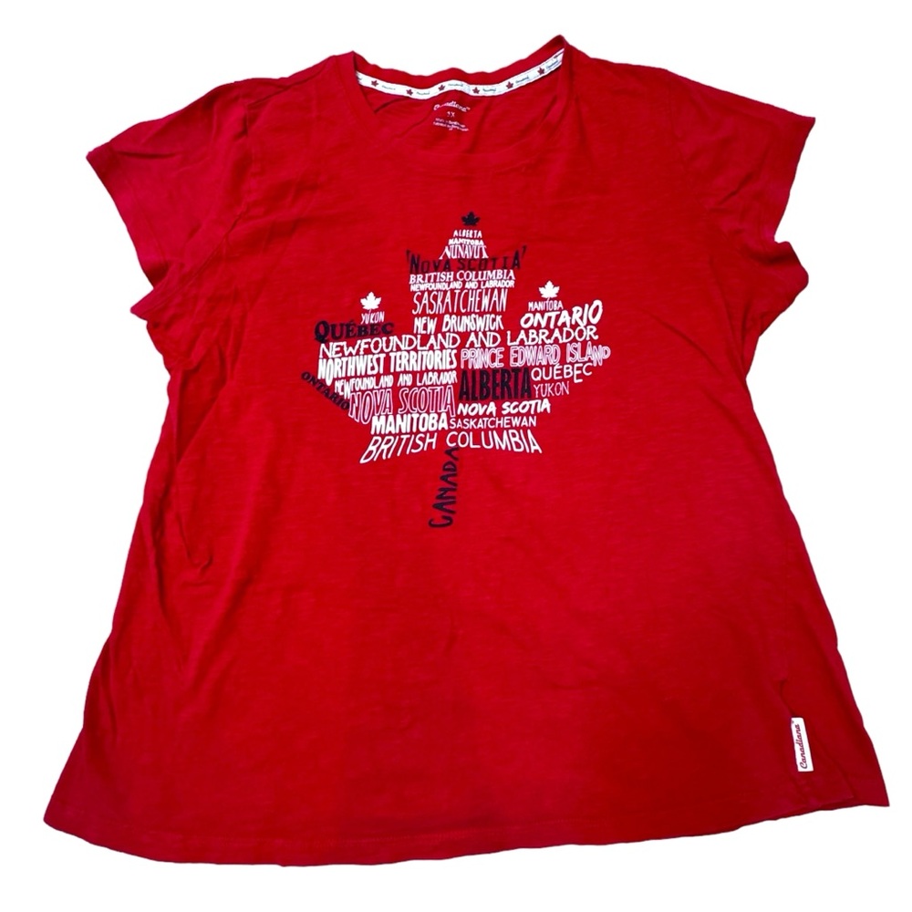 Canadiana Deep Red Short-Sleeve T-Shirt Size 1X.  Canada Provinces